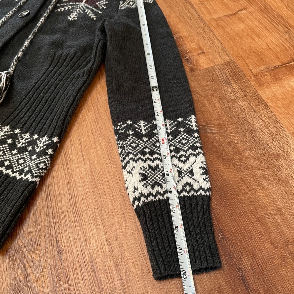 Eddie Bauer Womens Fair Isle Hooded Sweater Cardigan Medium Gray Tassels Button - Picture 4 of 6
